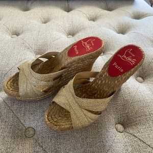 Christian Louboutin 4.5” Gold espadrille wedges size 37 (6.5)